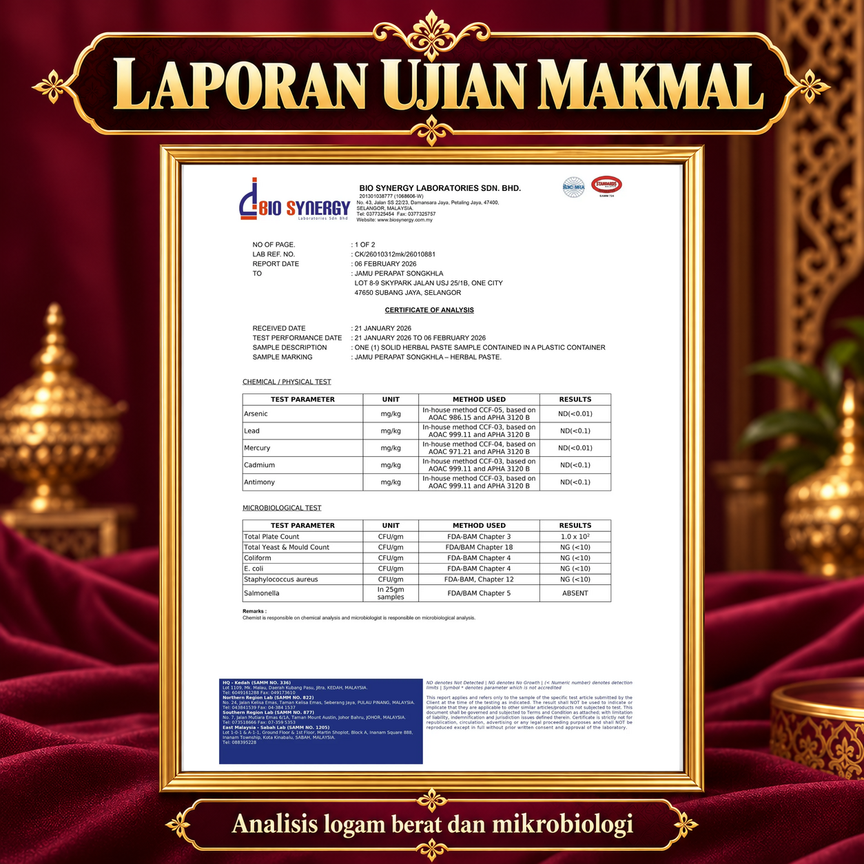 Laporan ujian makmal logam dan mikrobiologi